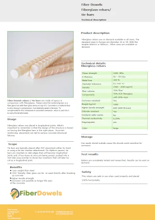 Fiber Dowels - Barra de unión de fibra de vidrio descripción téchnica